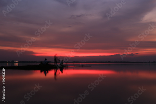 Night view of Lam Pao Dam Kalasin Province, Thailand