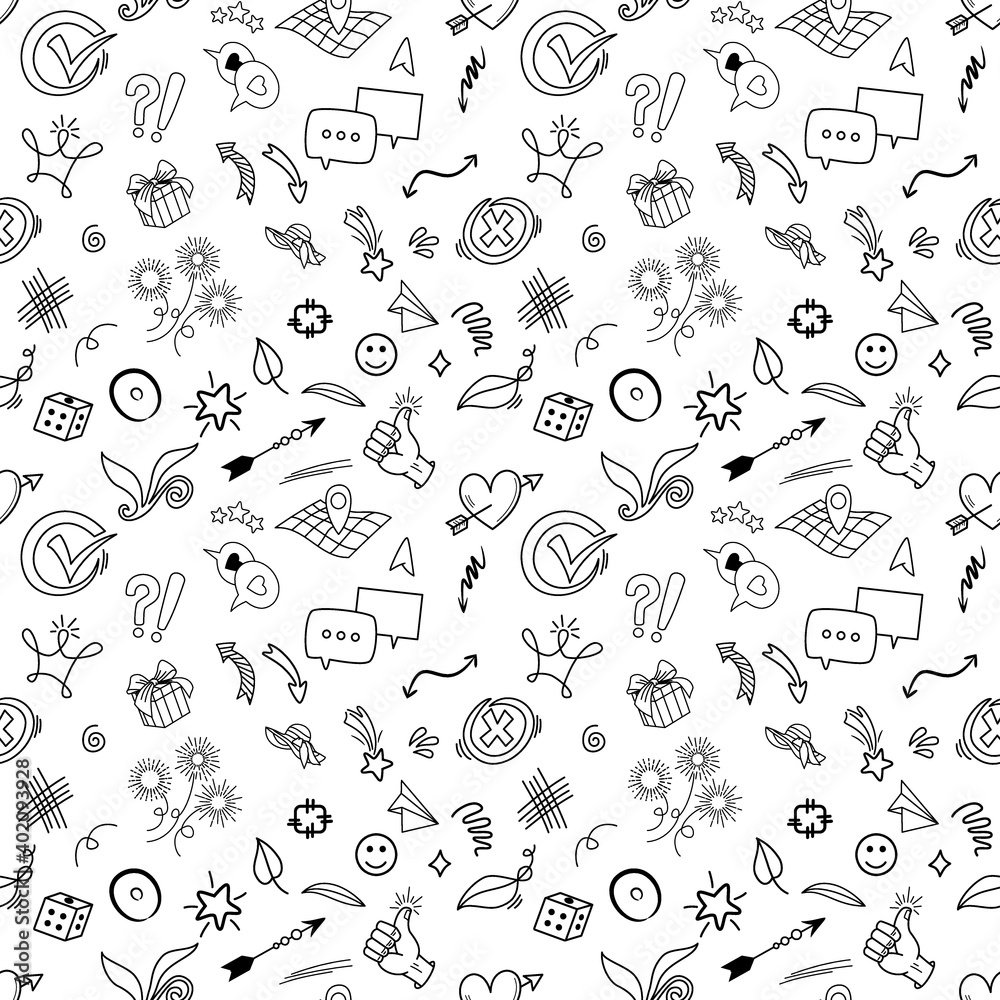 Seamless doodle vector set illustration with hand draw line art style vector.