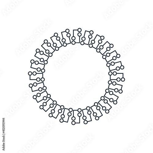 Frame, pattern in a circle. Microchip concept. Vector icon isolated on white background.