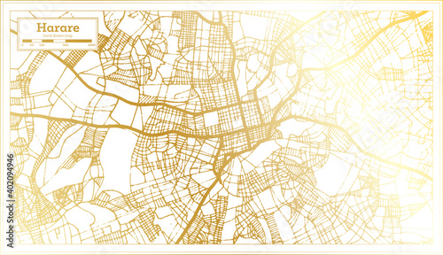 Harare Zimbabwe City Map in Retro Style in Golden Color. Outline Map.