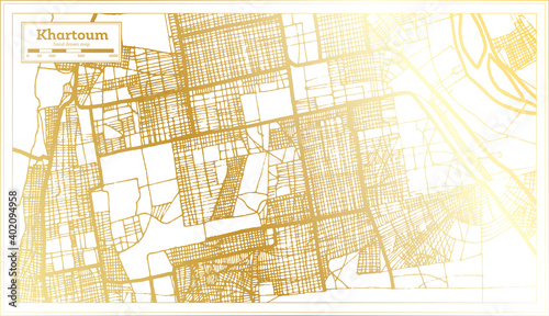 Khartoum Sudan City Map in Retro Style in Golden Color. Outline Map.