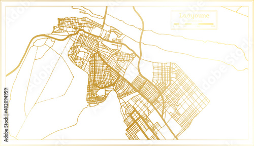 Laayoune Sahara City Map in Retro Style in Golden Color. Outline Map.
