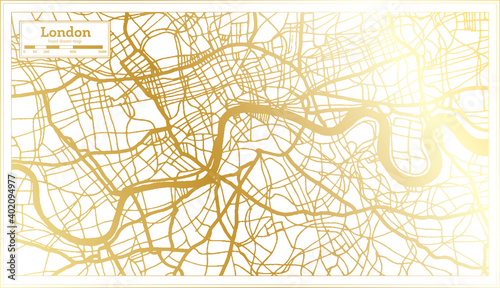 London England UK City Map in Retro Style in Golden Color. Outline Map.