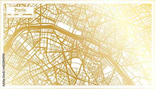 Paris France City Map in Retro Style in Golden Color. Outline Map.