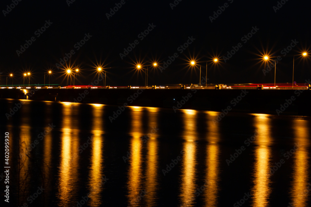 Night view of Thep Suda Bridge Kalasin Province, Thailand