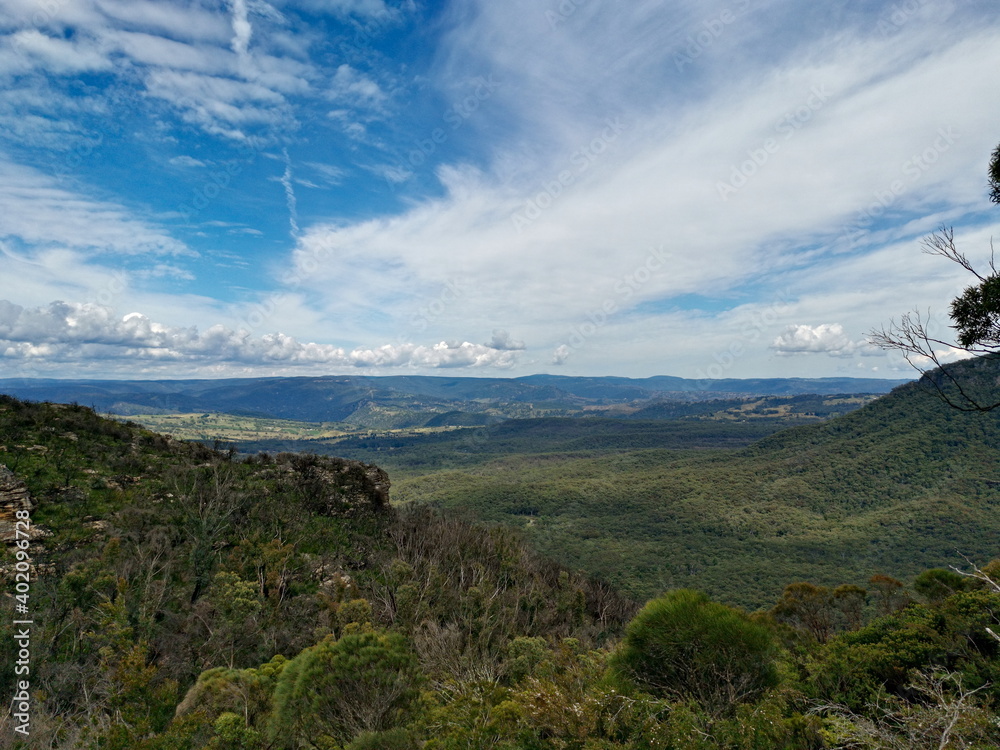 Beautiful view of mountains and valleys, Narrow Neck Lookout, Blue Mountain National Park, New South Wales, Australia

