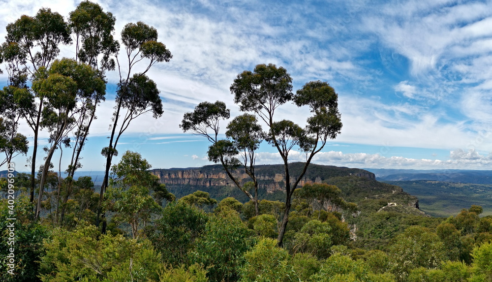 Beautiful view of mountains and valleys, Narrow Neck Lookout, Blue Mountain National Park, New South Wales, Australia