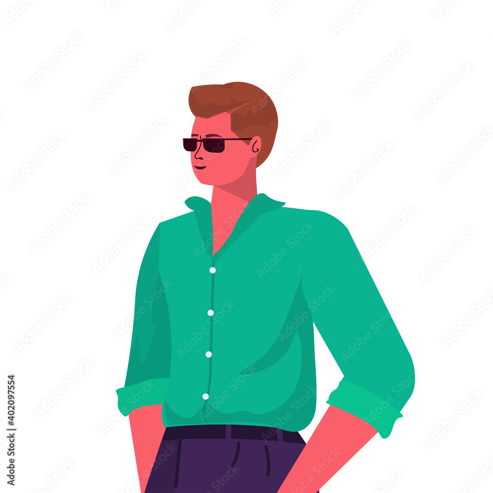 young man in casual trendy clothes male cartoon character portrait vector illustration