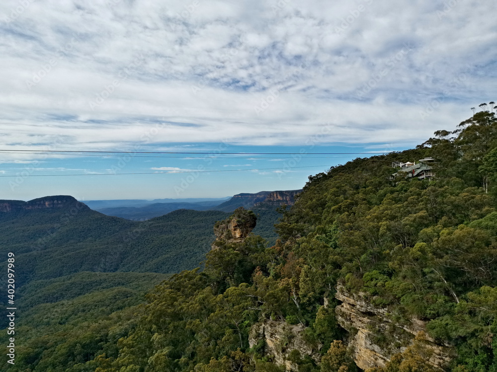 Beautiful view of mountains and valleys, Duke of York Lookout, Blue Mountain National Park, New South Wales, Australia
