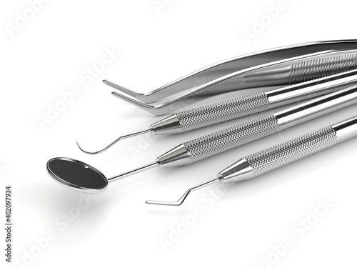 3d render of dental diagnostic instruments over white background photo