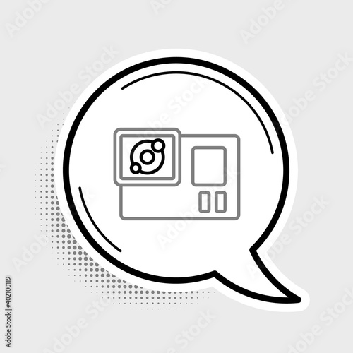 Line Action extreme camera icon isolated on grey background. Video camera equipment for filming extreme sports. Colorful outline concept. Vector.