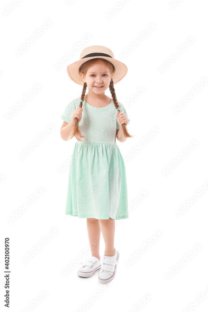 Portrait of stylish little girl on white background Portrait of stylish little girl on white background