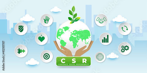 CSR concept illustration. Corporate social responsibility word, design illustration with icons, for website template banner design , vector illustration
