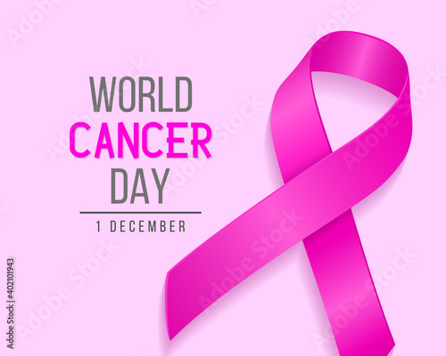Realistic World Cancer Day background with pink ribbon. Vector Illustration for World Breast Cancer Day concept.