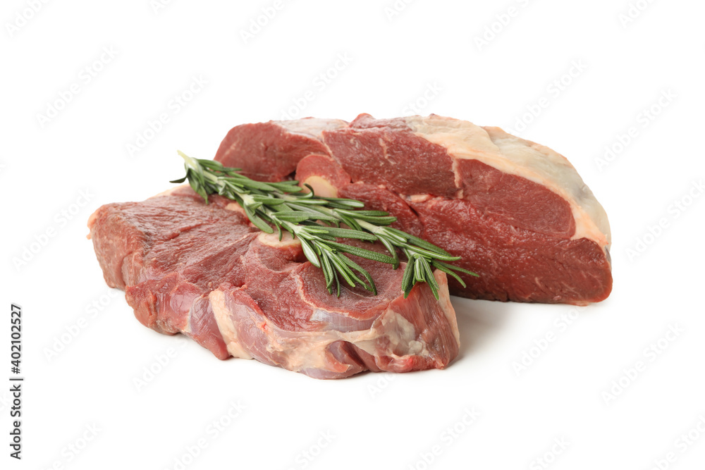 Steak meat with rosemary isolated on white background Steak meat with rosemary isolated on white background