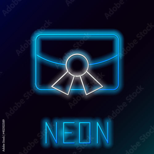 Glowing neon line Christmas postcard icon isolated on black background. Merry Christmas and Happy New Year. Colorful outline concept. Vector.