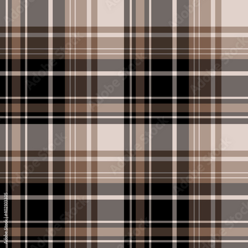 Seamless pattern in black, brown and light beige colors for plaid, fabric, textile, clothes, tablecloth and other things. Vector image.