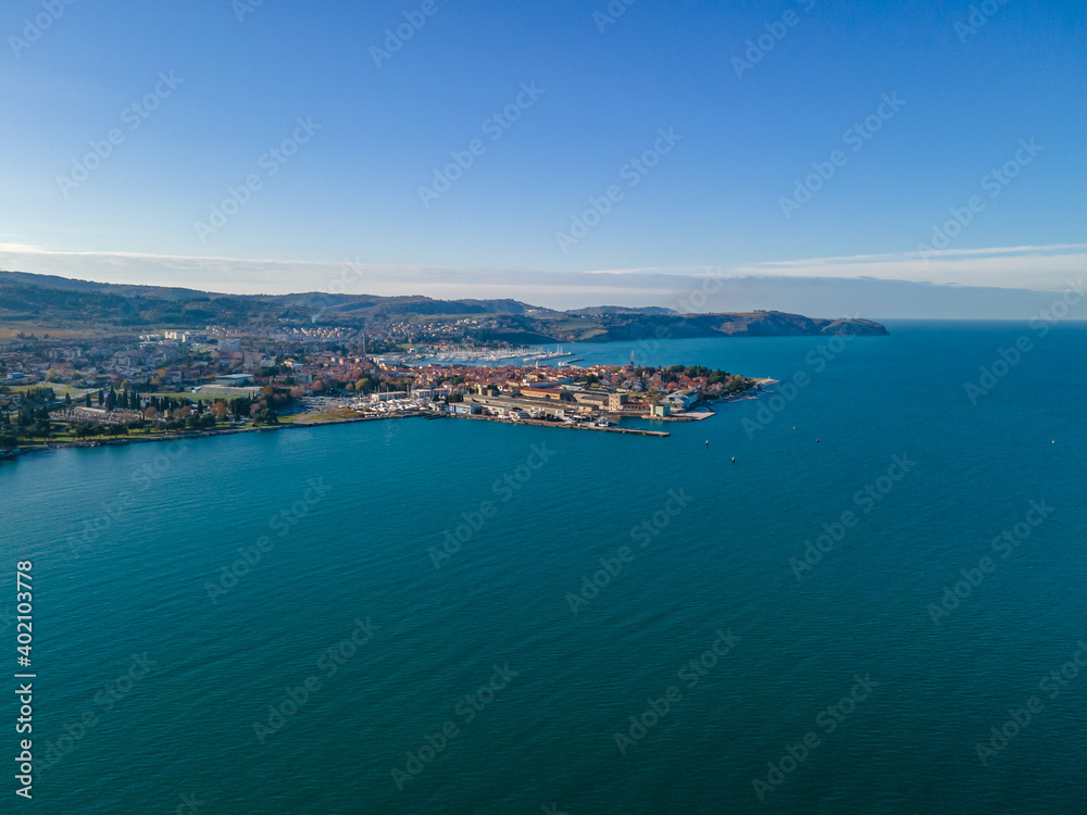 Aerial view of small Adriatic town Izola, Slovenia