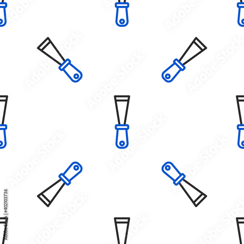 Line Putty knife icon isolated seamless pattern on white background. Spatula repair tool. Spackling or paint instruments. Colorful outline concept. Vector.