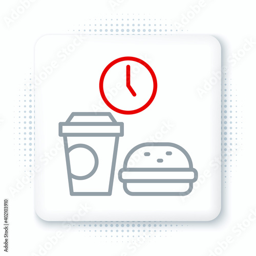 Line Fast food time icon isolated on white background. Colorful outline concept. Vector.