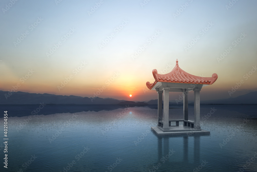 Chinese gazebo building on the lake Chinese gazebo building on the lake