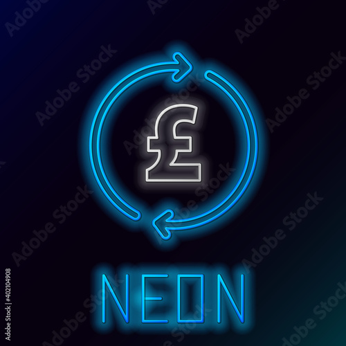 Glowing neon line Coin money with pound sterling symbol icon isolated on black background. Banking currency sign. Cash symbol. Colorful outline concept. Vector.