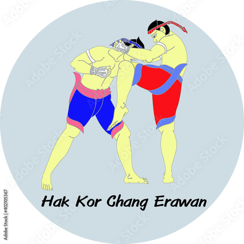 Major Thai-style boxing winning card : 15 styles.1 of 15 styles of  Mae Mai Muay Thai.
This style is called Break the neck of an elephant.
Thai language is called Hak Kor Erawan.