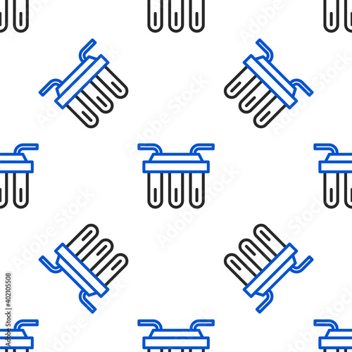 Line Water filter icon isolated seamless pattern on white background. System for filtration of water. Reverse osmosis system. Colorful outline concept. Vector.