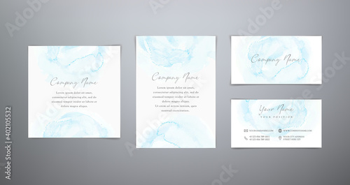 Fashion collection blue cards. Set vector modern watercolor templates. Blue splash isolated on white background. Watercolor design