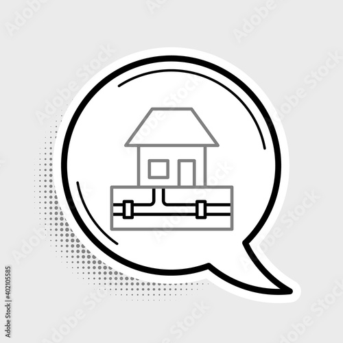 Line Water supply pipes and house icon isolated on grey background. Colorful outline concept. Vector.