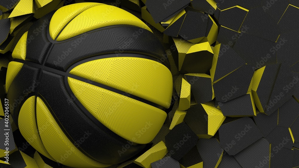Baseball breaking with great force through wall under spot light background. 3D high quality rendering. Baseball breaking with great force through wall under spot light background. 3D high quality rendering.
