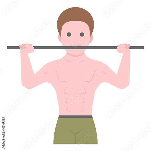  Weightlifter flat vector showing character with stick 