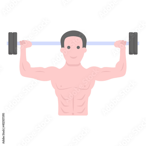 
Weightlifter flat vector showing character with stick 
