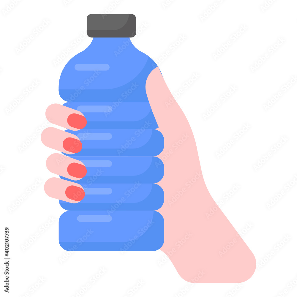 
Water bottle flat vector, bottle in hand 
