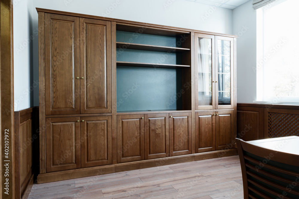 Empty wooden bookshelf in luxury private office Empty wooden bookshelf in luxury private office
