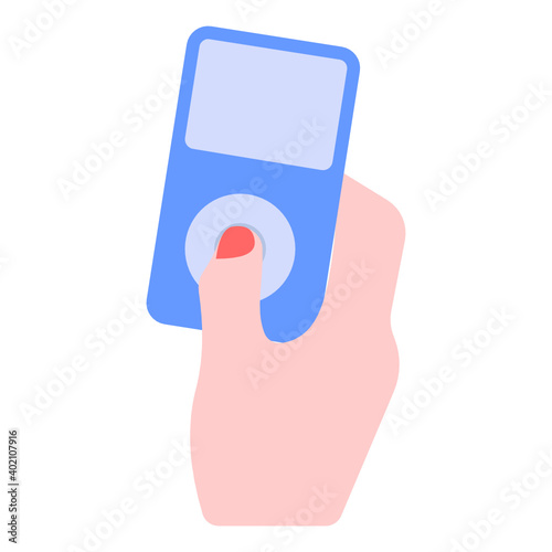 
Mp3 player flat vector, hand and music device 
