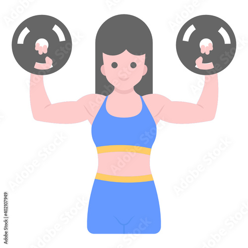 
Hand lifting flat vector showing dumbbells with hands 
