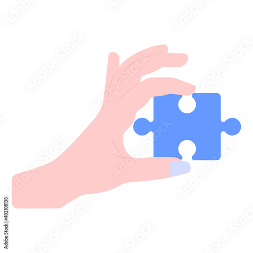
Trendy unique flat vector of jigsaw player, hand holding puzzle piece 
