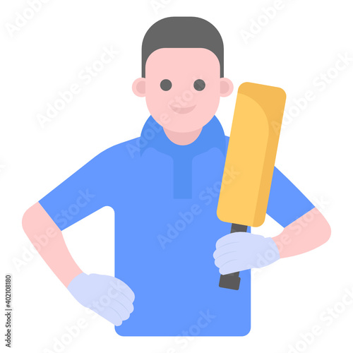 
Cricketer flat vector, sports man
