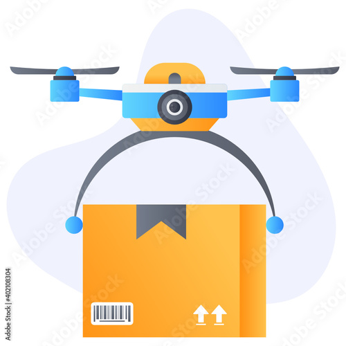 
Drone delivery service in flat icon

