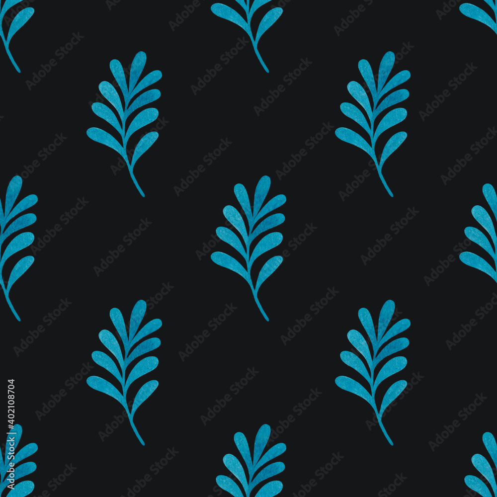 Fototapeta premium Watercolor seamless pattern of blue branches.