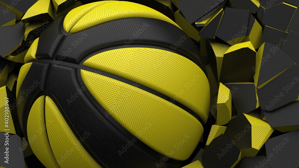Baseball breaking with great force through wall under spot light background. 3D high quality rendering. Baseball breaking with great force through wall under spot light background. 3D high quality rendering.
