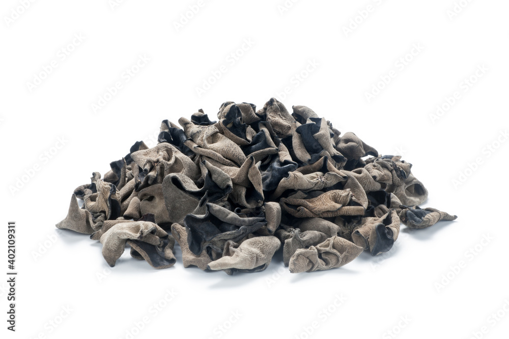 Pile of dried black fungus isolated on white background Pile of dried black fungus isolated on white background