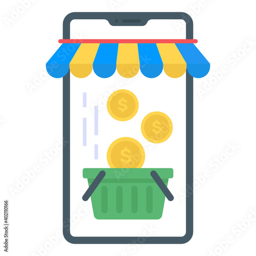 
Flat icon of dollar shopping, dollar coins in bucket 
