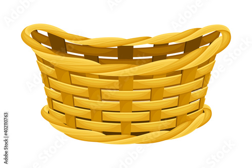 Wicker or Willow Basket Without Handle as Container for Harvesting and Storage Vector Illustration