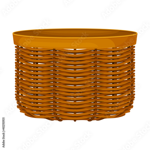 Wicker or Willow Basket Without Handle as Container for Harvesting and Storage Vector Illustration