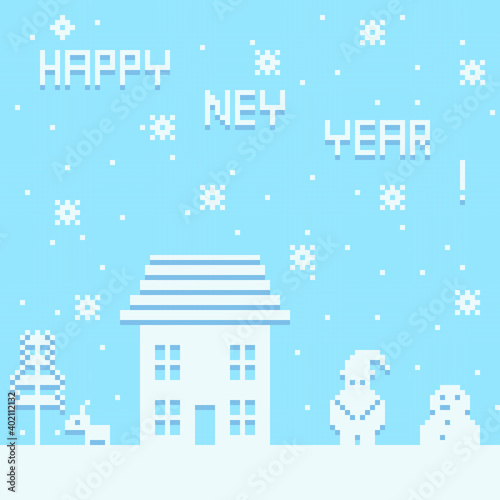 Happy new year card pixel art. © Sudakarn
