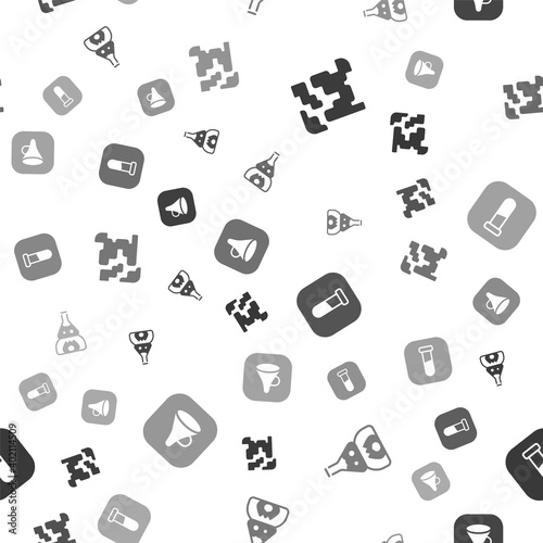 Set Gaseous, Test tube flask on fire, and and Funnel or filter on seamless pattern. Vector.
