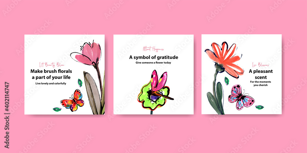 Advertise template with brush florals concept design for marketing and brochure watercolor vector illustration Advertise template with brush florals concept design for marketing and brochure watercolor vector illustration
