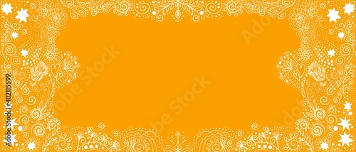 Sfondo giallo ornato decorativo Natale Capodanno. Web banner brina. 2021